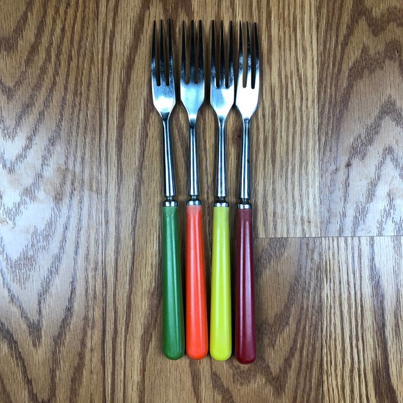 Colorful Vintage Stainless Steel Cocktail Fondue Forks 60s 70s